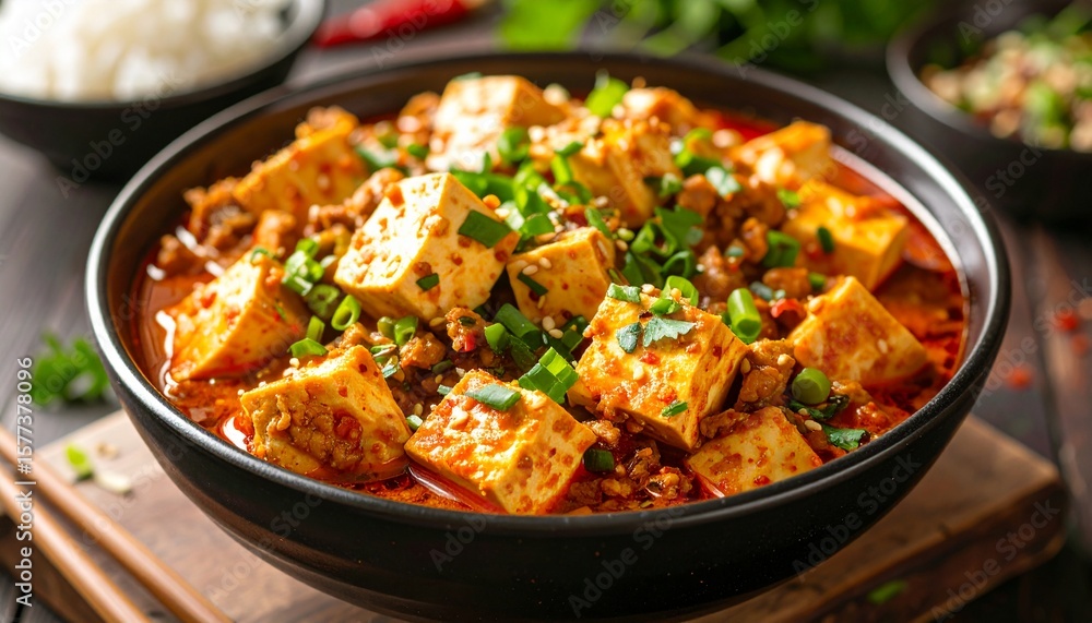 Authentic Traditional Chinese Food Mapo Tofu Dish With meat Authentic Traditional Chinese Food Mapo Tofu Dish With meat