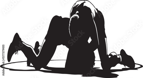 Dramatic silhouette of a person lying prone on the ground representing defeat and struggle