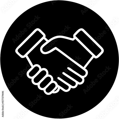 Minimalist Outline Handshake Silhouette Symbol on Circle Shape Icon