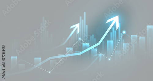 Transparent stock market investment trading graph growth and arrow up. Trade business analytics graph and financial chart.	
