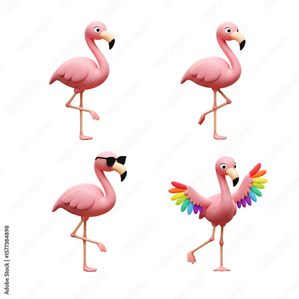 Obraz premium Colorful cartoon flamingo illustrations in various styles