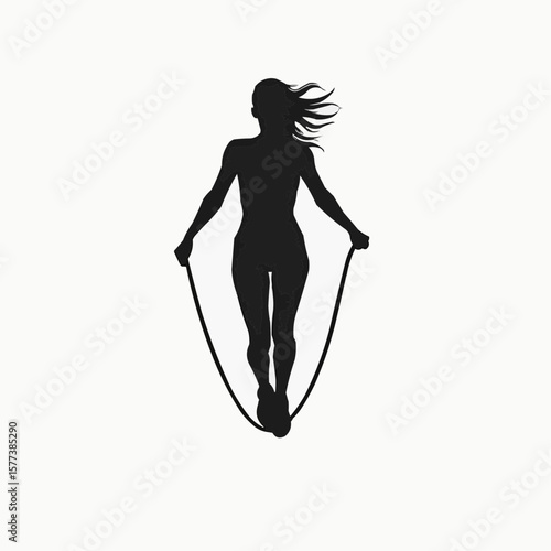 Silhouette of a woman skipping rope in abstract minimalist style  