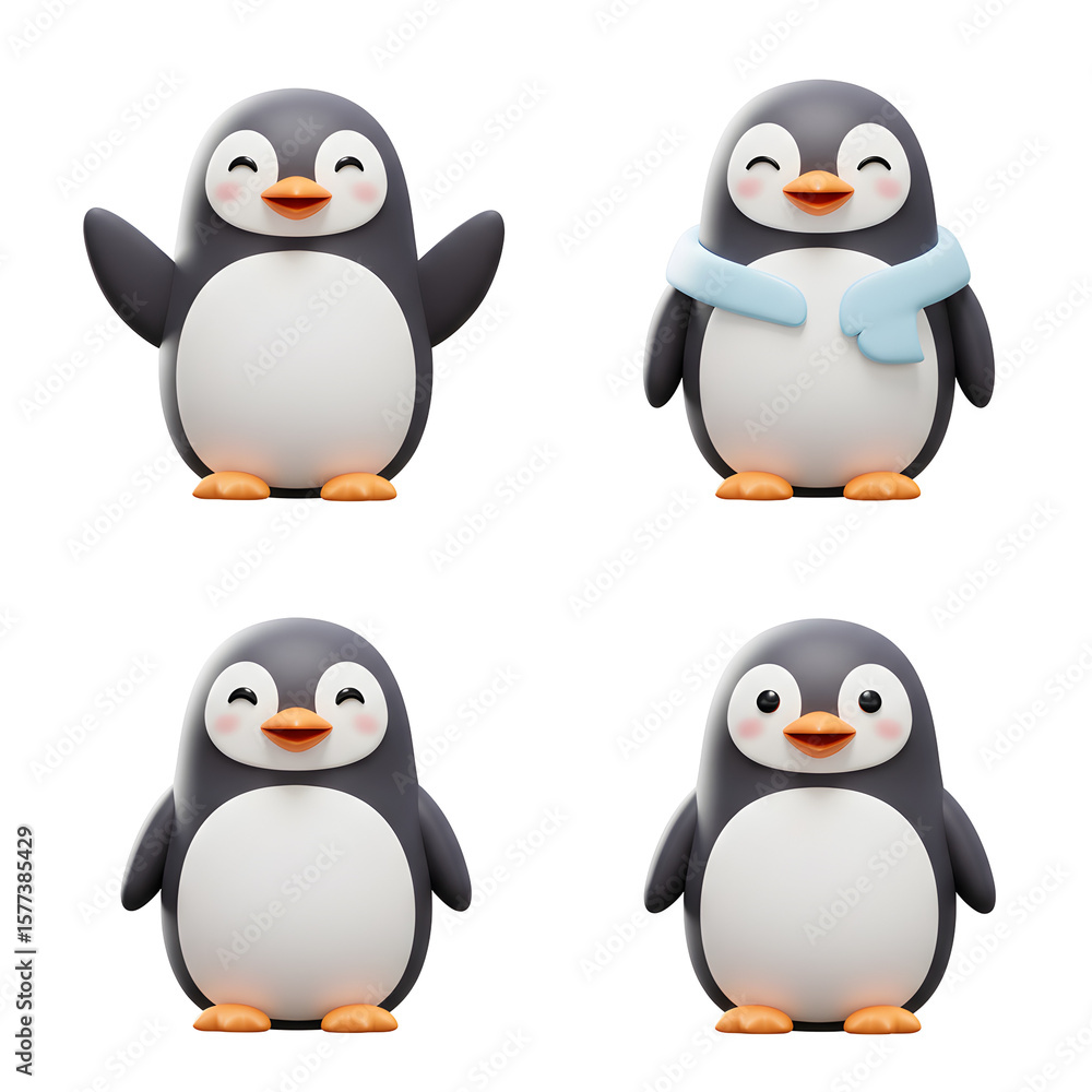 Fototapeta premium Cartoon Penguins with Expressions and Poses