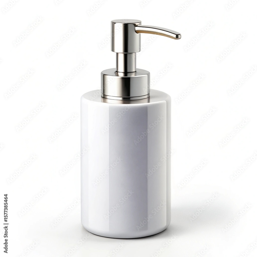 Fototapeta premium A white ceramic soap dispenser with a chrome pump for mockup