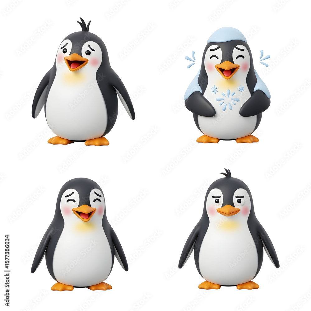 Fototapeta premium Cartoon Penguins with Expressions and Poses