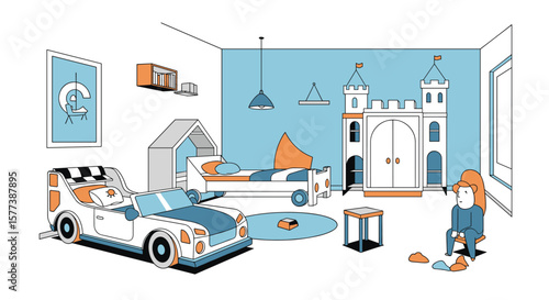 Imaginative youngsters bedroom filled with toys and fantasy adventure dreams