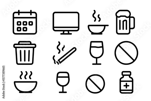 Minimalistic icons of everyday objects and activities