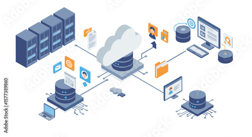 Isometric cloud computing network with data servers and digital connections