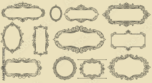 Elegant ornate borders collection in vintage victorian style for decorative design