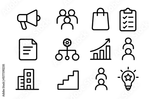 Minimalist business and marketing line icons for modern applications