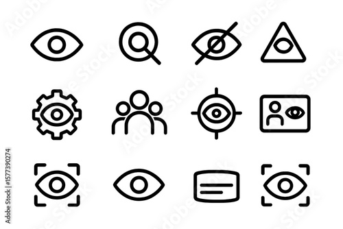 Minimalistic black icons on eyes, vision, and privacy with a subtle gradient background