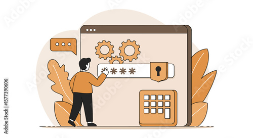 Secure password protection concept with user entering credentials in flat design
