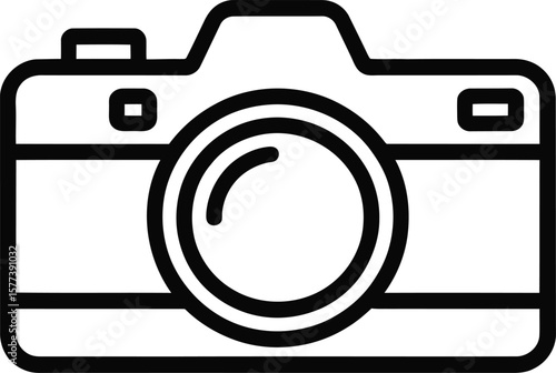 A clean, minimalist line drawing of a digital SLR camera.