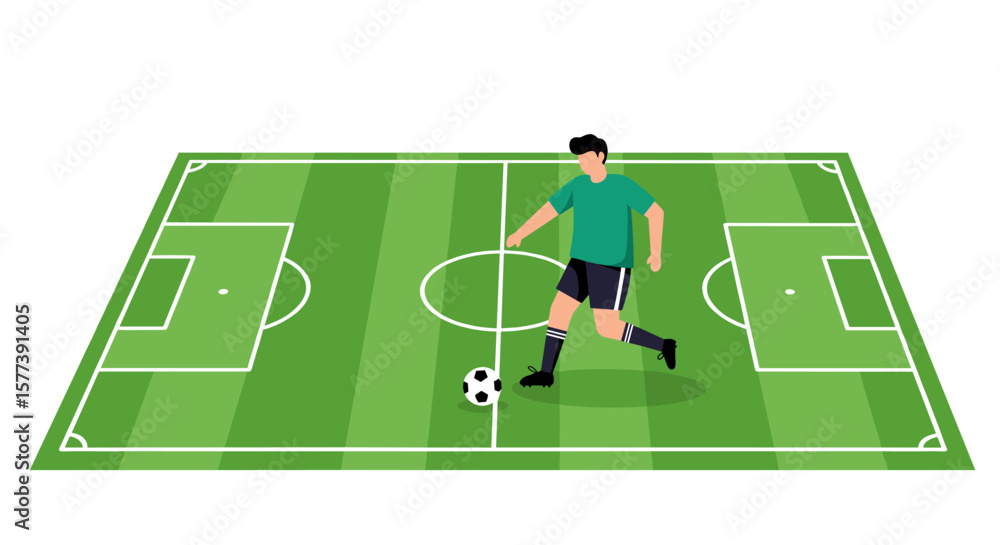 Fototapeta premium Isometric soccer player on field with ball