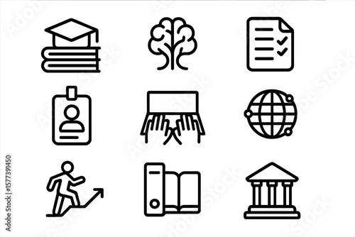 Education and business icon set with academic and corporate symbols