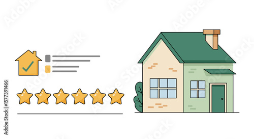 Home review concept with rating stars and checklist icons