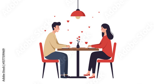 Romantic dinner date with couples sitting at a cozy restaurant table