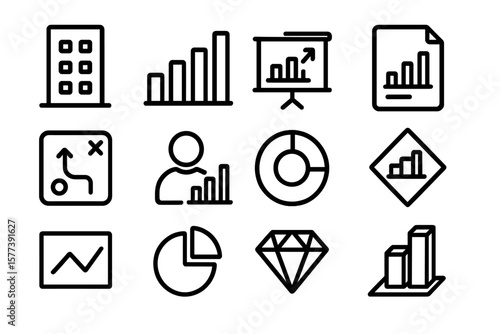 Modern business icons: flat linear design for analytics and growth