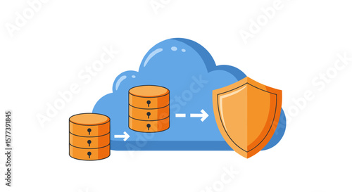 Cloud data security with shield and database in flat style