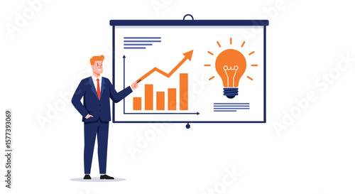 Business presentation with growth chart and innovative idea concept