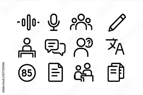 Communication and translation icons in linear style
