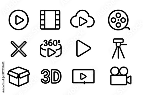 Media icons: linear play, cloud, vr, camera, and video symbols
