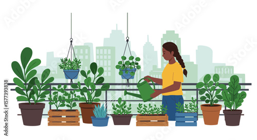Urban gardening with diverse plants on a balcony
