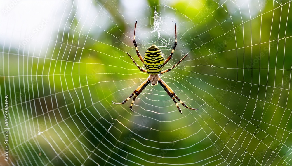 a yellow striped wasp spider sitting in its spider web outside in the garden waiting for prey a yellow striped wasp spider sitting in its spider web outside in the garden waiting for prey