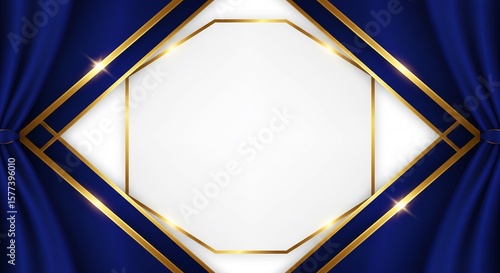 Elegant Royal Blue Curtains with Golden Frame and White Backdrop