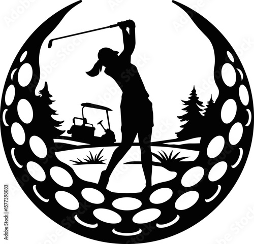 Female golfer silhouette, lady golfer vector image