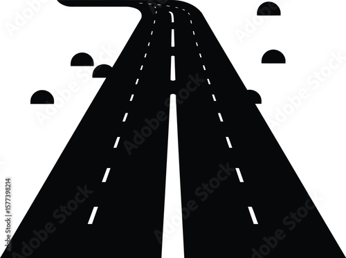 Highway vector in black color. Two way road vector. 