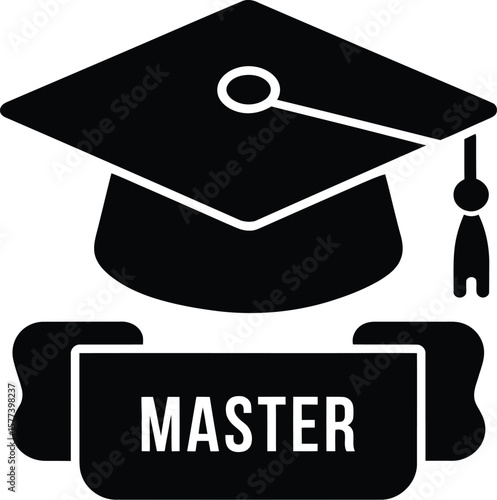 Graduate cap icon vector in black color. Masters degree cap icon.