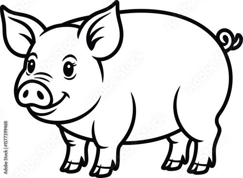 Cute cartoon pig illustration, perfect for children's books or coloring pages.