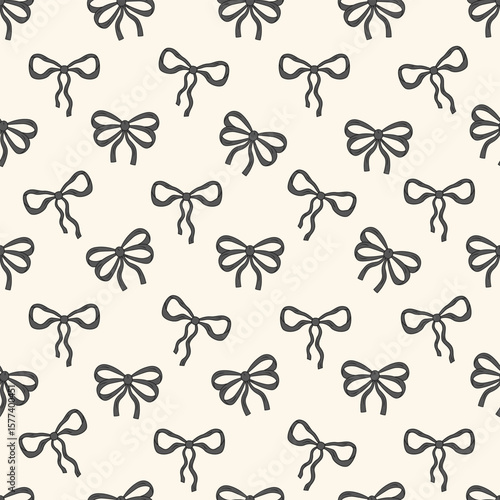 Retro seamless pattern with hand-drawn coquette bows and ribbons in dark tones. Halloween design for textiles, wrapping, and decor. Vector,