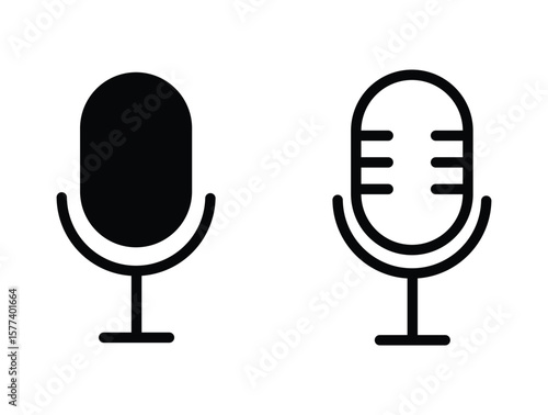Microphone icons set in black filled and stroke line. Set of line Microphone icons. Different variant podcast microphone. Karaoke mic web and mobile app icon. Voice, recording Studio Symbol collection