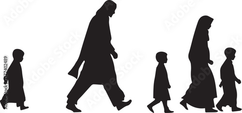 Silhouettes of people and girls dancing and walking vector illustration.