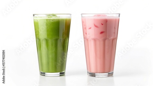 Wallpaper Mural Refreshing Green and Pink Smoothies in Glass Tumblers, Studio Shot, White Background Torontodigital.ca