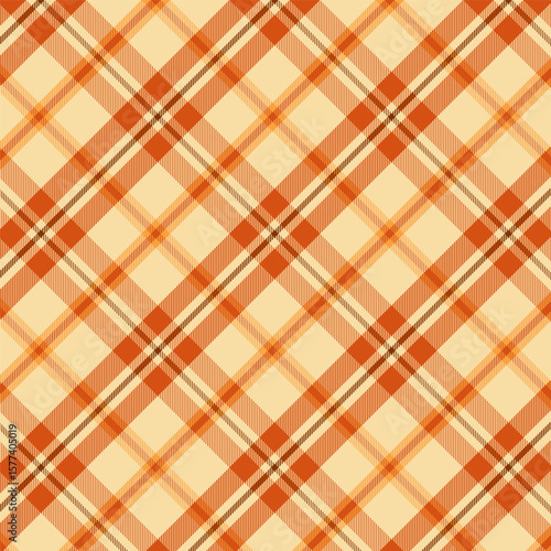 Plaid pattern with twill weave in orange yellow red.Autumn fall tartan check seamless pattern.Vector illustration geometric background for fabric and prints.
