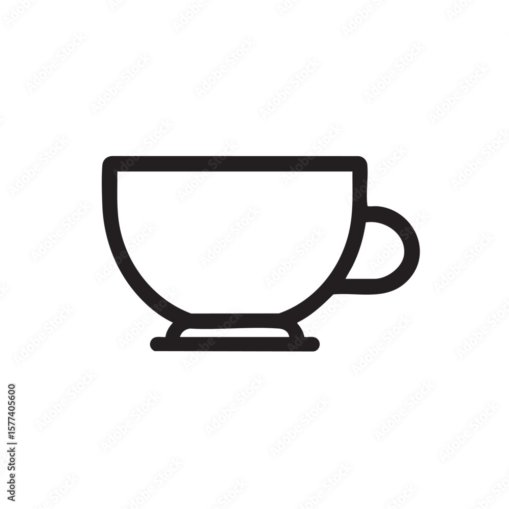 A minimalist line drawing of a teacup on a saucer. A minimalist line drawing of a teacup on a saucer.