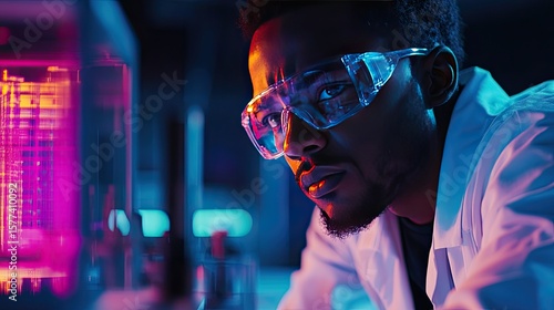 Wallpaper Mural Young Scientist in Protective Gear Analyzing Data in Laboratory Setting Torontodigital.ca