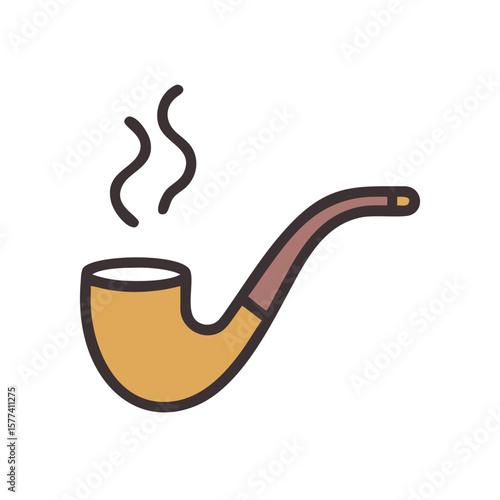 Smoking pipe icon in flat style with yellow bowl