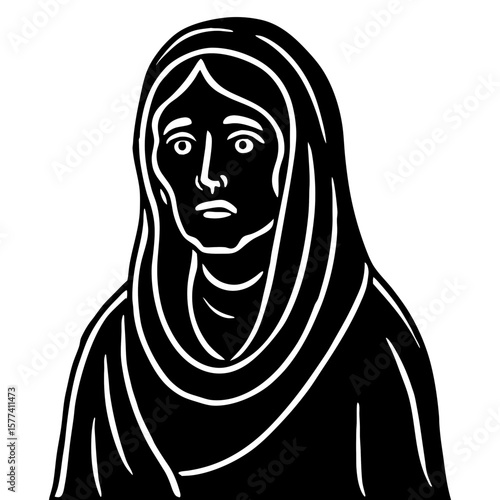 Mourning woman icon in black and white graphic style