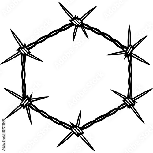 Barbed wire circle icon in black and white outline style