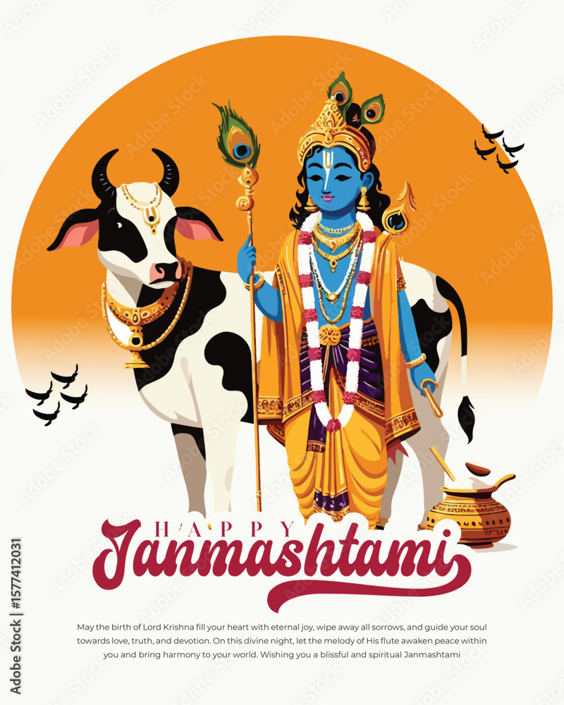 Fototapeta premium Happy Krishna Janmashtami celebration Indian festival social media post banner poster