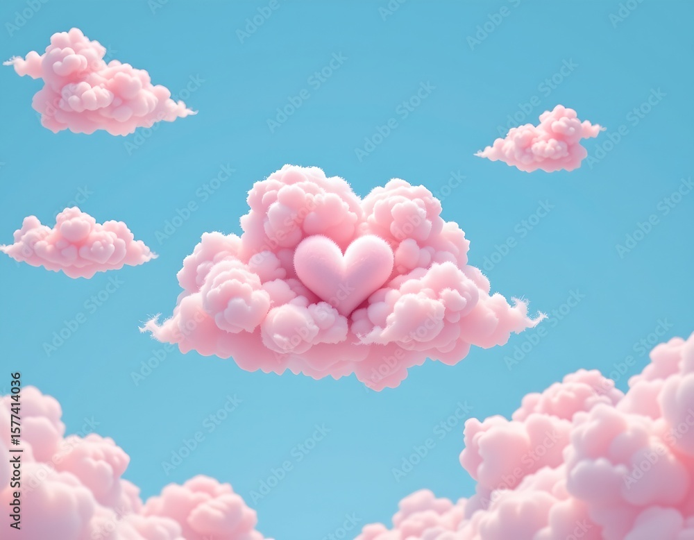Obraz premium the image is a digital illustration featuring a large, fluffy pink cloud with a heart shape at its center