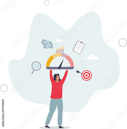 Key performance indicator or KPI for business success evaluation. character life .