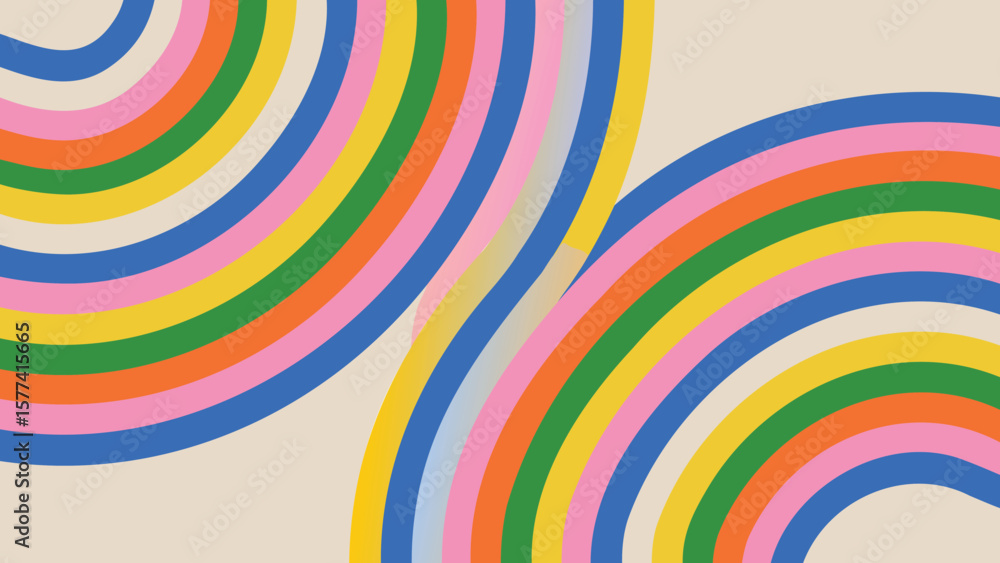 Obraz premium Abstract illustration of colorful rainbow arcs on a light beige background forming a playful pattern