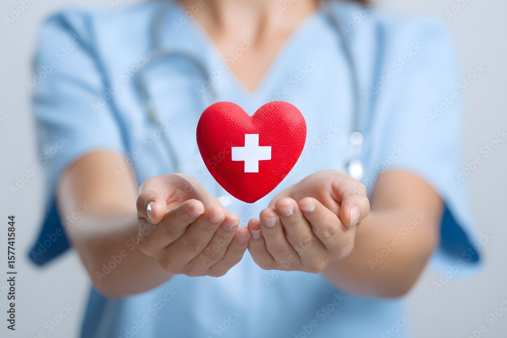 Healthcare Professional Holding a Red Heart with Cross Symbol Healthcare Professional Holding a Red Heart with Cross Symbol