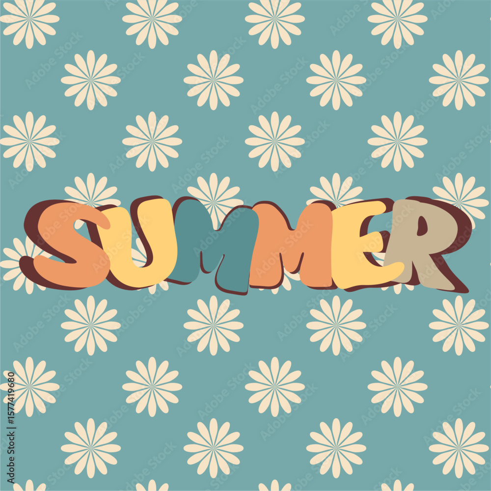 Naklejka premium Summer word with flower background vector illustration art decor design banner beautiful
