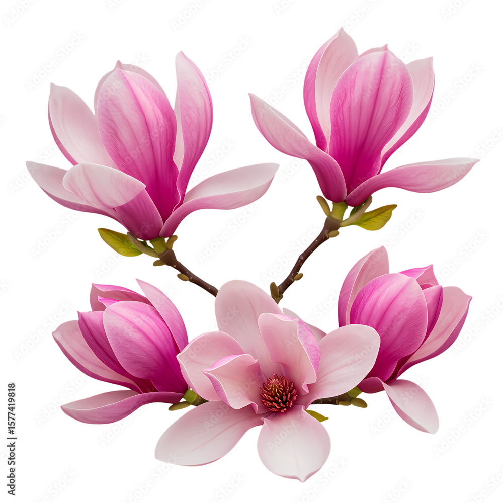 Obraz premium Pink Magnolia Blossoms A CloseUp View of Four Delicate Flowers Against a Black Background on transparent background